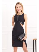 Dress with eco-leather elements, black G5078 - Online store - Boutique